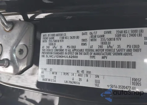 2017 Lincoln Mkc Premiere из США, поврежденный, VIN 5LMCJ1D90HUL62500